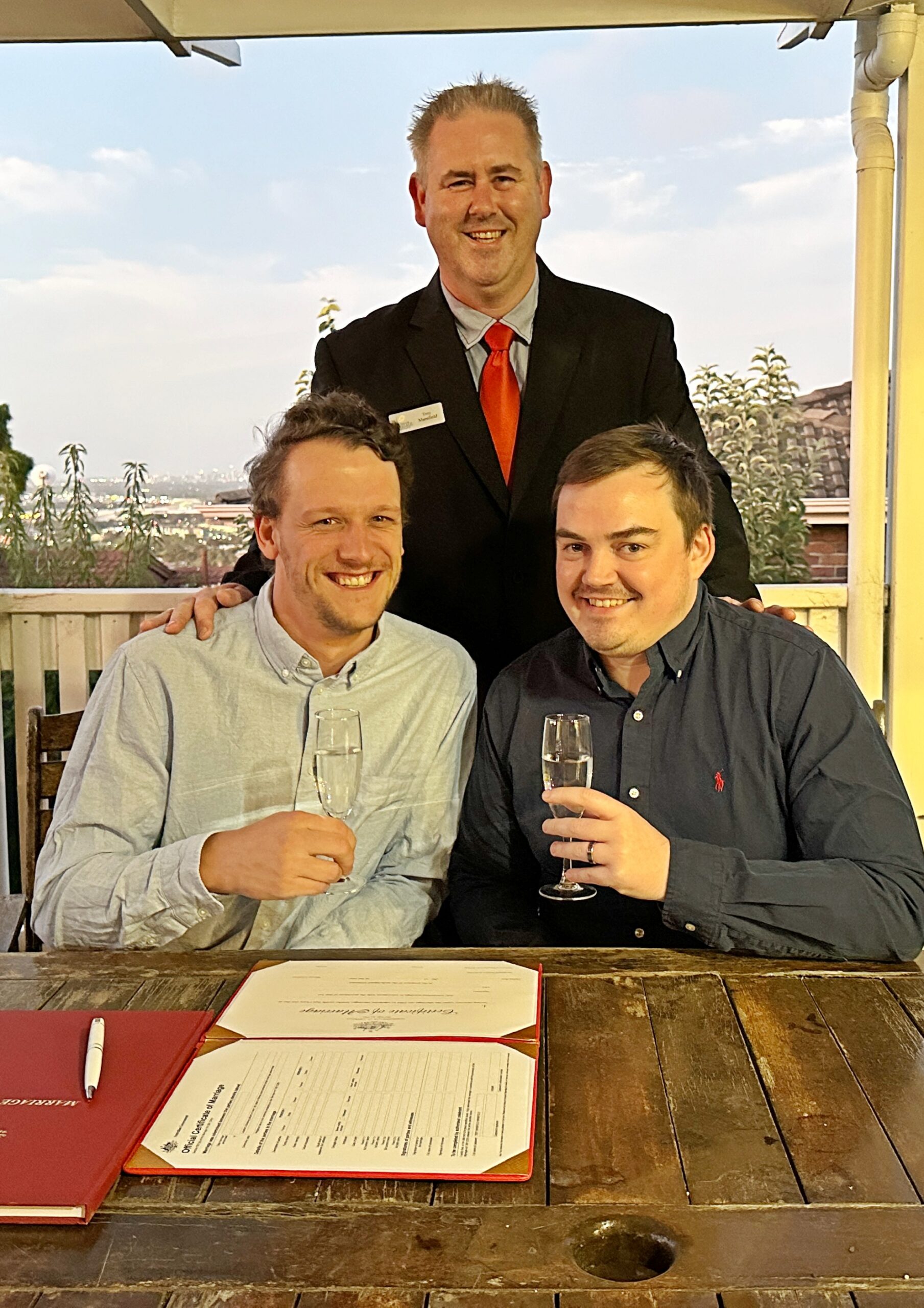 A happy couple exchanging vows at their wedding ceremony